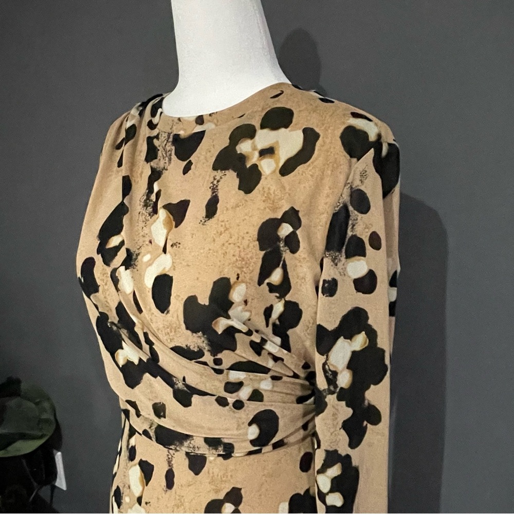 Tan and Brown Long Sleeve Sheath Dress for Weddings - Picture 3 of 5